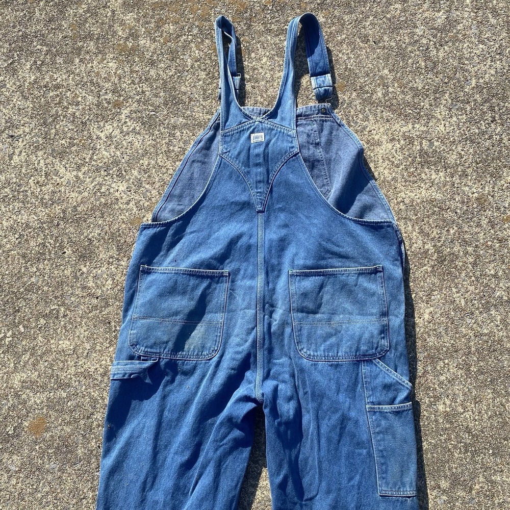 Liberty Denim Bib Overalls Farmer Carpenter Soft Worn Mens 46x30 SEE PICS Distre - Picture 13 of 15